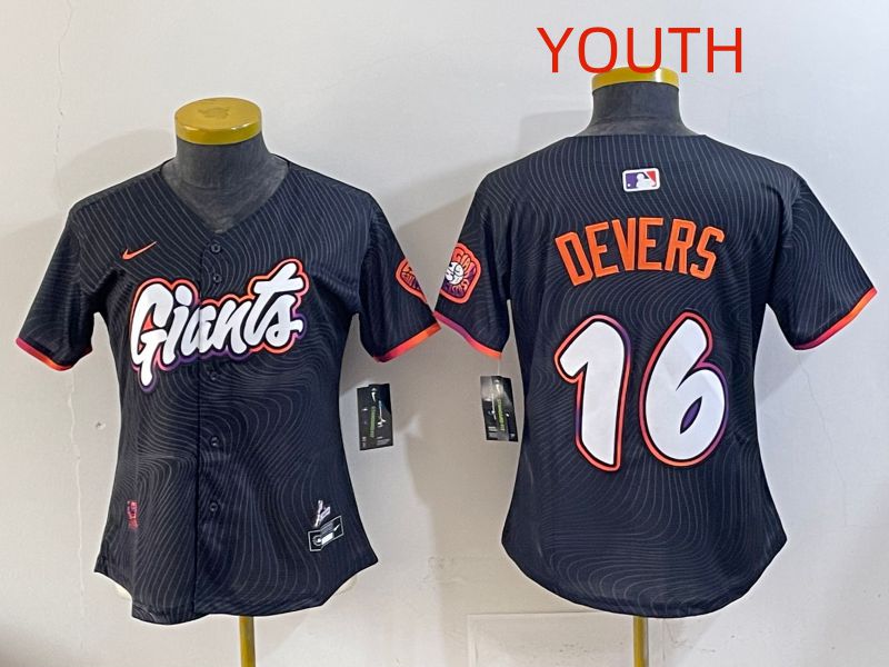 Youth 2025 San Francisco Giants #16 Devers Black Joint Name Nike MLB Jersey style 07